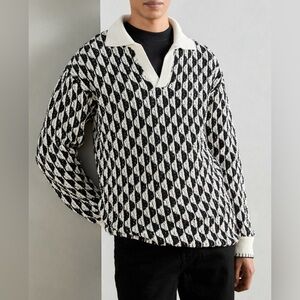 Scotch & Soda Black and White Patterned Knit polo collard sweater Sz XL NWOT